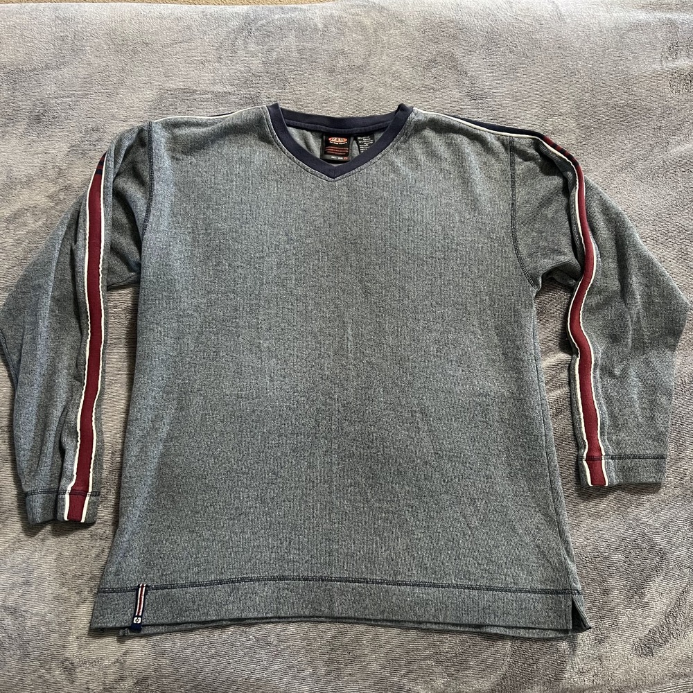 VTG OTB One Tough Brand Men's Pullover Gray Y2K Stripe Sweater Size XL